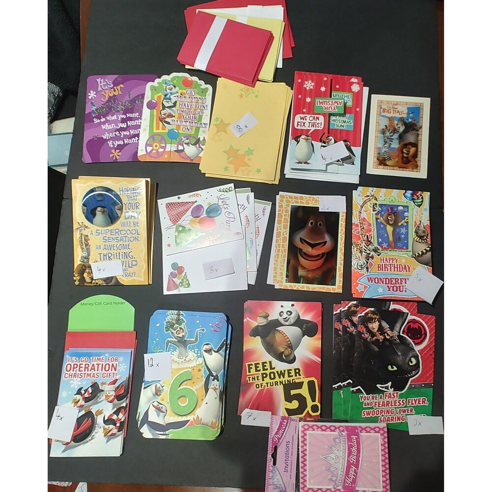 100pcs large bundle set children's birthday Christmas cards envelopes Madagascar